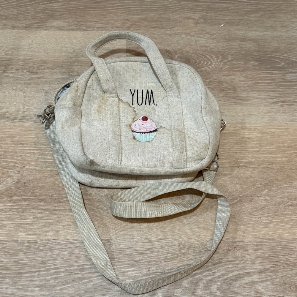 Beige Canvas Tote Bag with Cupcake Design